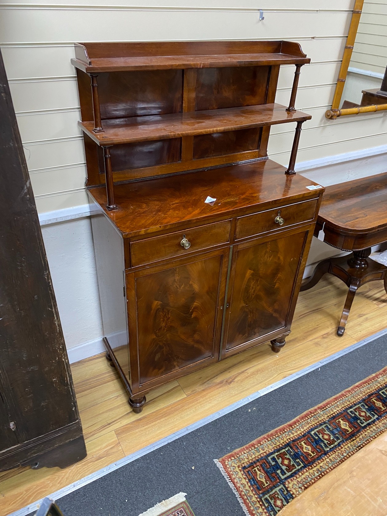 A Regency mahogany chiffonier, width 87cm, depth 40cm, height 145cm